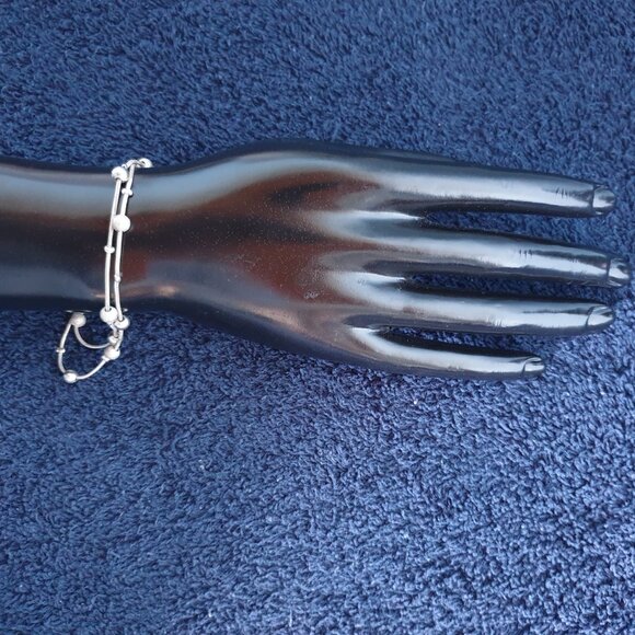 Vintage 925 Sterling Silver Two-Layer Beads Ball Bracelet – 8.75" - Picture 9 of 10